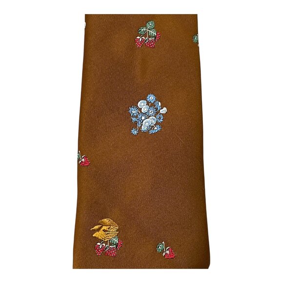 Johnny Miller Brown Floral and Berry Print Vintage Necktie - Picture 2 of 6